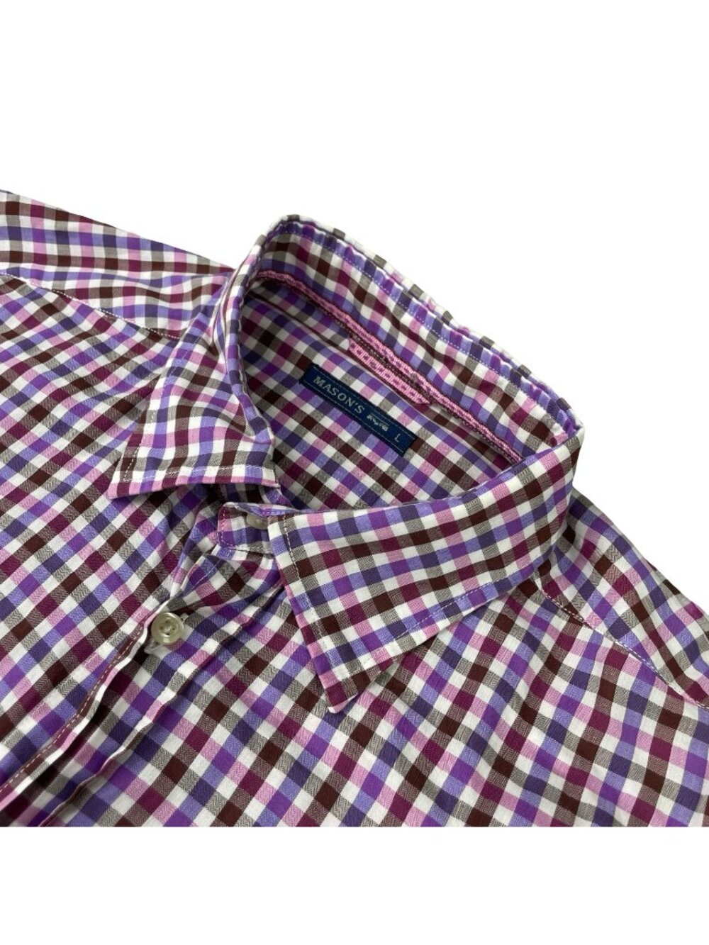 Mason's Men's 100% Cotton L/S Dress Shirt Purple/Brown Plaid • Italy • Large
